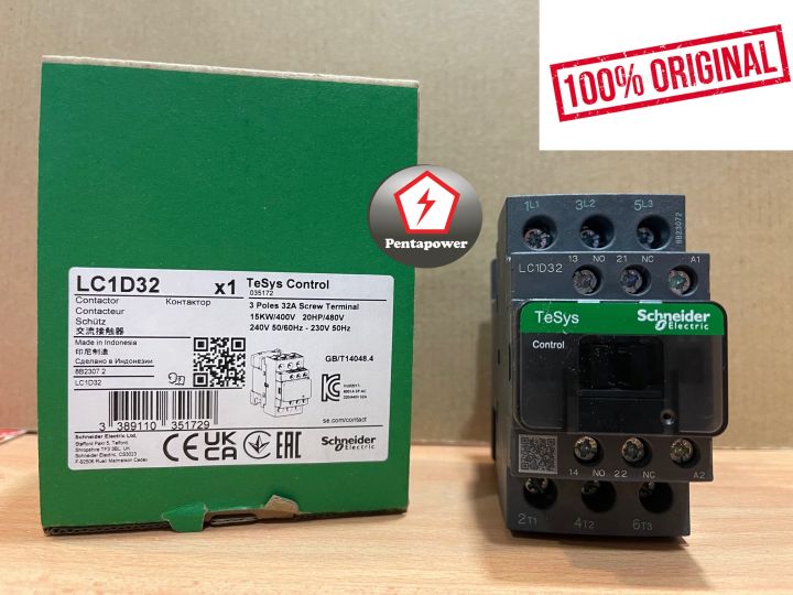 Schneider LC1D32F7C IEC Contactor – 32A, 3-Pole, 110V AC Coil, DIN Rail Mount