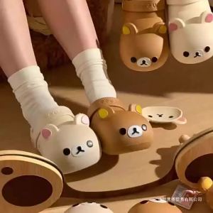 [Free Shipping] 2026 Cartoon Rilakkuma Clogs Womens Summer Outdoor Beach Shoes Cartoon Cute Parent-Child Bear Slippers