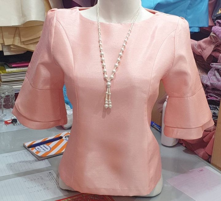 🎠 เสื้อผู้ใหญ่ มีหลายสี เสื้อออกงานบุญ งานบวช ชุดไทยประยุกต์ ผ้าไหมไทย อัดกาว Size M-2XL (อก 36"-42") Thai