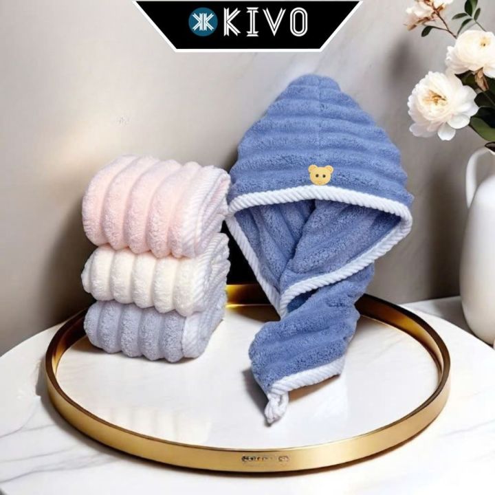 Khăn Trùm Đầu Khô Tóc - Khăn Quấn Siêu Thấm Hút Nước Cao Cấp, Mũ Trùm Tóc Nhanh Khô Siêu Thấm Khi Tắm - KIVO