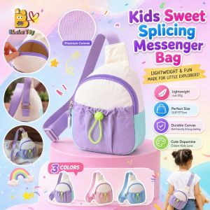 Kids Messenger Bag Canvas Sweet Color Block Splicing Cute Mini Crossbody For Kindergarten Girls
