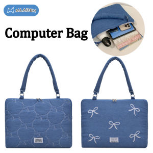 MLADEN Fashion Washed Denim Computer Bag Embroidered Shockproof Laptop Bag Bowknot Notebook Pouch