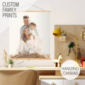 Custom Hanging Canvas Painting mencetak foto keluarga anda bayi kanvas Poster seni dinding dengan kayu pepejal Hanging Scrolls Painting baru