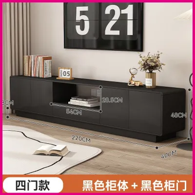 17vm TV Cabinet Console New Solid Wood Rounded Corner Black TV Cabinet Small Living Room 180cm Drawer Cabinet F1K9P