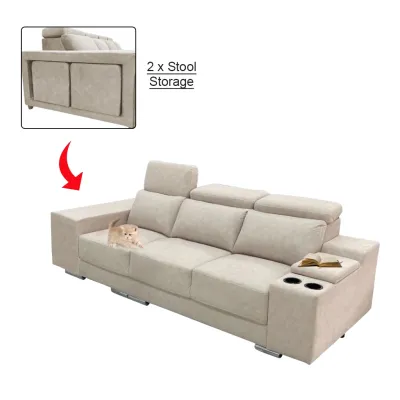 Living Mall Manny 1/2/3/4-Seater Sofa with Stool Storage & Cup Holder w/ Pet-Friendly Option