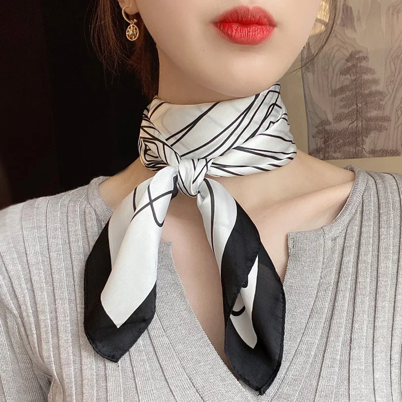 Silk Scarf Small Square Towel Women's Spring, Autumn and Winter Thin  Fashion Western Temperament Scarf Korean Style All-Match Scarf Retro Dots  Scarf