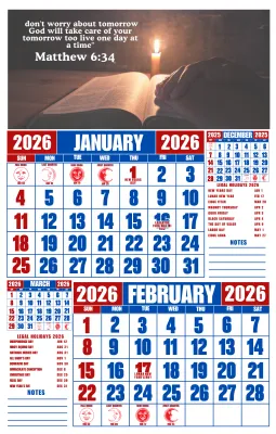 2026 Customized Bible Verse Commercial Calendar 6 Pages Legal Size 8.5x13inches Murang Calendar
