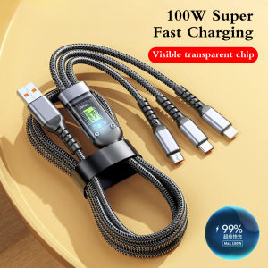 Transparent Luminous 3 for 1 Data Cable PD100W Digital Display Data Cable USB To Type-C Micro Fast Charging Cable Suitable for IOS Android Charging Cable