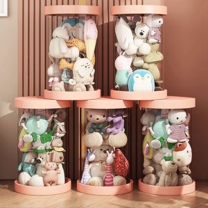 Oldlaiben Doll Storage Bucket Transparent Childrens Plush Toy Organizer Tube Box Cylindrical Storage Box Durable DIY 4 Sizes