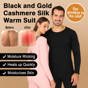 Thermal Suit Soft and Smooth Touch Warm Clothes and Pants Black Gold Regulate Body Temperature