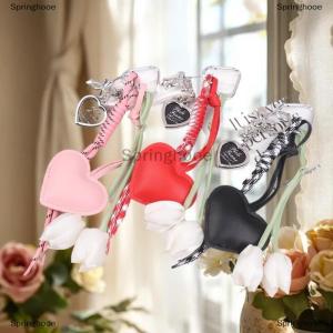 [COD] Springhooe Fashion Sweet Tulip Leather Heart Lanyard Keychain Ins Style Braided Rope Key Holder Versatile Bag Pendant Decoration Gifts