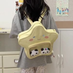 กระเป๋ารูปดาวห้าแฉกญี่ปุ่นน่ารักการ์ตูนความจุขนาดใหญ่ y2k กระเป๋าเป้นักเรียนวัยรุ่นโดปามีน