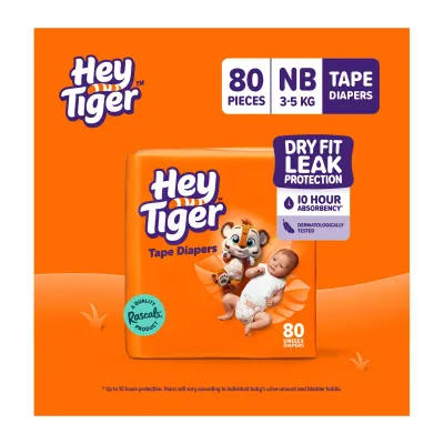 Hey Tiger Tape NB Diaper Single-NEWBORN (3-5 kg) - 80 pcs
