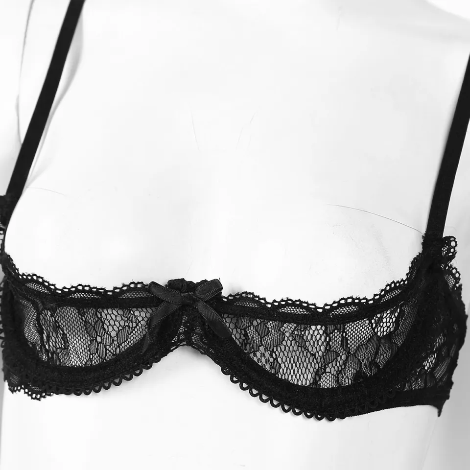 HKS HELLO Women See Through Sheer Lace Lingerie 1/4 Cups Bra Top Spaghetti  Shoulder Straps Underwire Push Up Bras Tops Sexy Braltte Femme