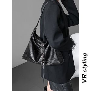 Vibe Ring/ Beg Tote Komuter a Malas Hitam Asli Beg Ketiak Rantai Lipatan Beg Bahu Kapasiti Besar