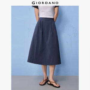 Giordano Women Brand print half elastic waist pleated long skirt Free Shipping 12465005