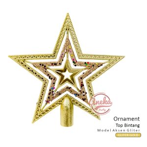 top bintang pohon natal gliter / dekorasi bintang natal gliter / hiasan natal merry Christmas star