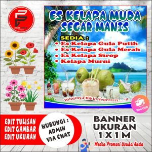 Spanduk/Banner Es Kelapa Muda Ukuran 100 x 100 Bisa COD