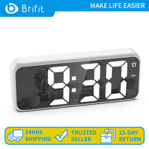 Brifit 6 inch digital alarm clock LED mirror screen electronic clock wall clock USB powered Automatic brightness adjustment function Temperature display Snooze function Suitable for bedroom living room office etc.