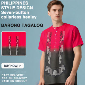 Philippines Inspired Collarless Henley Tee Seven - button Design Barong Tagalog Gradient Colorway 3D Sublimation Tops