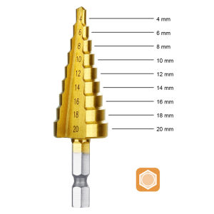 HSS Titanium Step Drill Bit Step Cone Cutting Tool Steel Woodworking Metal Drilling 3-12/4-12/4-20mm