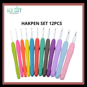 12PCS Hakpen Gagang Karet / Silicone Handle Alumunium / Jarum Rajut 12pcs Multicolour