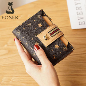 FOXER Women PVC Signature Wallet Small Purse Embossing Female Short Wallet Ladies Card Holder Fashion Coin Bag