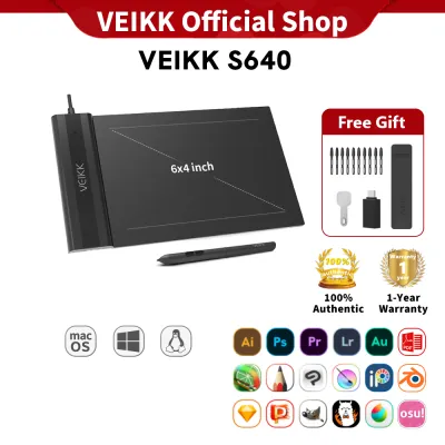 (Online Teaching Recommend) VEIKK S640 6 x 4 inch Ultra-Thin Easy Carrying Pen Tablet Graphics Drawing Tablet Support Androidphone Digital Drawing Writing Pad with 16384 Levels Pressure Sensitivity Battery-Free Pen