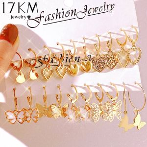17KM Exquisite Gold Butterfly Heart Earrings Set for Women Accessories Hypoallergenic Fashion Jewellery