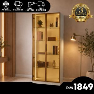 BETTY FURNITURE Display Cabinet 2.0 Elegant Grey Glass with LED Sensor Light and Metal Hinges