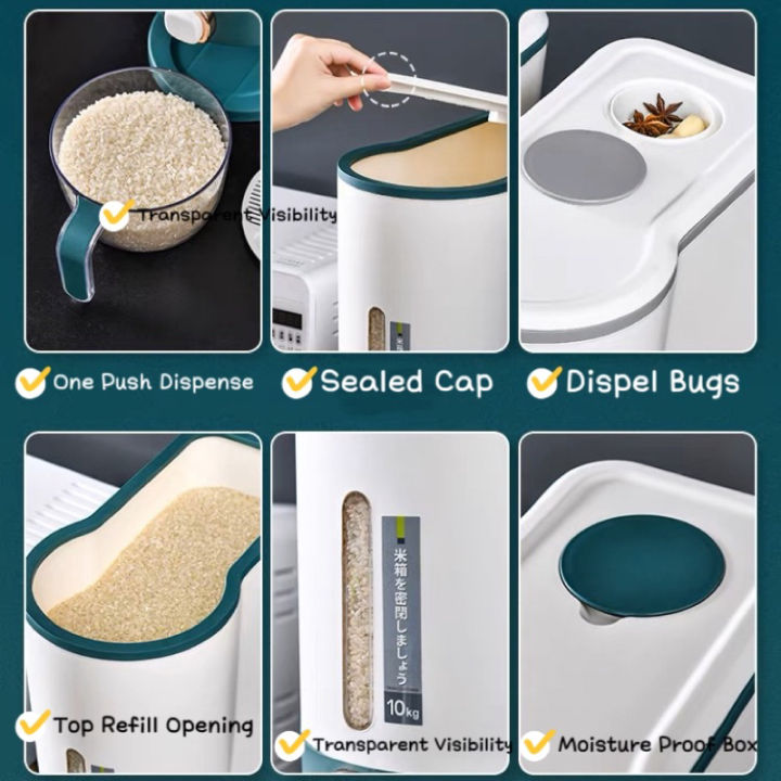 [SG] Japan Anti-Bacterial Rice Dispenser Rice Bucket Rice Container ...