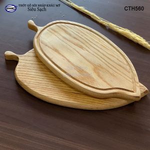 Thớt gỗ sồi nhập khẩu Mỹ (OAK) hình lá có rãnh bao quanh - Xuất Khẩu Châu Âu- CTH560