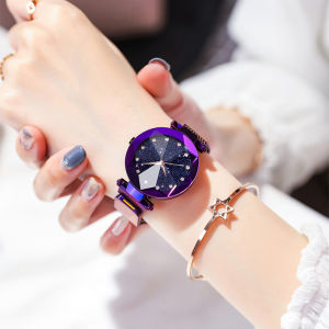Fashion Women Mesh Magnet Starry Sky Quartz Watch Starry Watch Magnetic Buckle Strap Luminous Watch