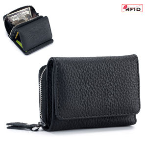 Smart King New Short Wallets for Women Genuine Leather Triple Fold Mini RFID Wallet Ladies Large Capacity Multi-function Coin Purse Storage Bag 7387