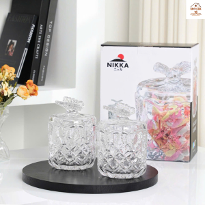 Set 2 hũ đựng mứt thủy tinh hũ đựng kẹo cao cấp hũ decor bàn trà hũ hồ điệp hũ đựng bánh kẹo Nikka
