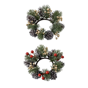 Christmas Rings Wreaths with Artificial Flower and Pinecones for Christmas Table Centerpieces Pillars Wine Bottle