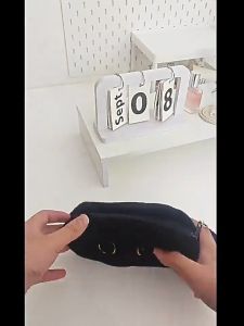 CuddleCove Kawaii Cat Pencil Case Black Cat Cute Large Capacity Makeup Bag Plush Organizer Bag 黑猫文具盒