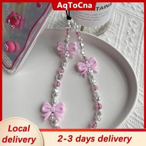 [COD] AqToCna Ship within 24 hours Simple Cute Kawaii Bowknot Beaded Phone Chain Fashion Delicate Keychain For Women Girls Sweet Bag Decoration Accessories Gifts