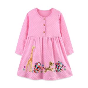 Jumping Meters Princess Girls Long Sleeve Dress 2-7T Cars Animals Embroidery Autumn Spring Buttons Childrens Party Frocks2026