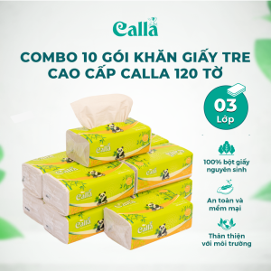 Combo 10 gói Giấy rút Tre Calla 3 lớp 120 tờ khổ 16cm mềm mịn không tẩy trắng nguyên liệu Indonesia