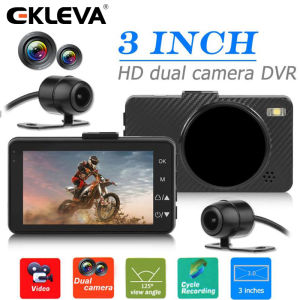 EKLEVA Motorcycle Handlebar Mount DVR Dash Cam 3 inch LCD Front Rear 720P Dual Camera Video Recorder G-sensor WDR Dashcam