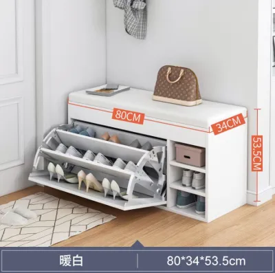 Orchard Furniture Shoe Bench Cabinet Flip open 3 slots and 3Tier Open MDF wood - assembly required