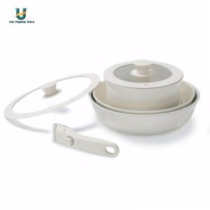 6-Piece Ceramic Non-Stick Pot and Pan Set with Detachable Handles for Versatile Kitchen Use