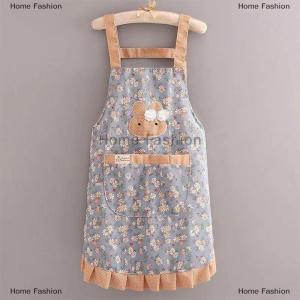 [COD] Home Fashion Rabbit Print Kitchen Cooking Apron Stain-proof With Large Pocket Restaurant Uniform Floral Style Breathable Catering Waist Apron
