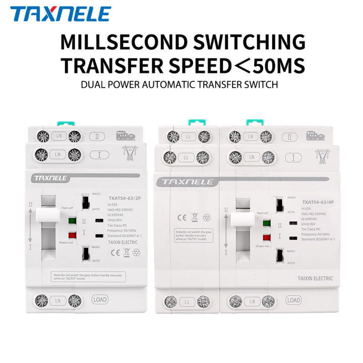 TAXNELE Din Rail 63A ATS Dual Power Automatic Transfer Switch ...
