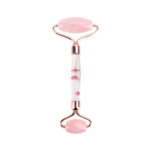 DECINIEE Rose Quartz Jade Roller Flower Pole Roller Face Lifting Massager Facial Manual Massage Roller Heart-shaped Guasha Set Anti-wrink