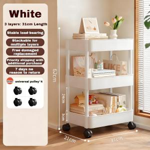 <𝙇𝒂𝙯𝑺𝙜𝑴𝙖𝒍𝙡> Home Storage Trolley 3/4/5 Tiers Kitchen Multipurpose Organizer Handle Basket Rolling Utility Cart Snack
