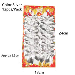 12Pcs Christmas Bows Decoration Christmas Ornament Glitter Powder Bow Xmas Tree Pendant Gift