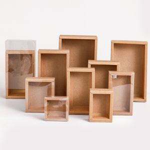 KECTTIO 10PCS/SET Có thể tái sử dụng Hộp quà Kraft Hardcore Cửa sổ trong suốt Hộp quà tặng Nắp trượt Có thể gấp lại Hộp bánh trung thu Bao bì trang sức