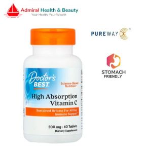 Doctors Best Pureway Vitamin C High Absorption 500mg (60 tablets) Stomach Friendly | 100% Natural Ingredients | Non-GMO | Sustained Release